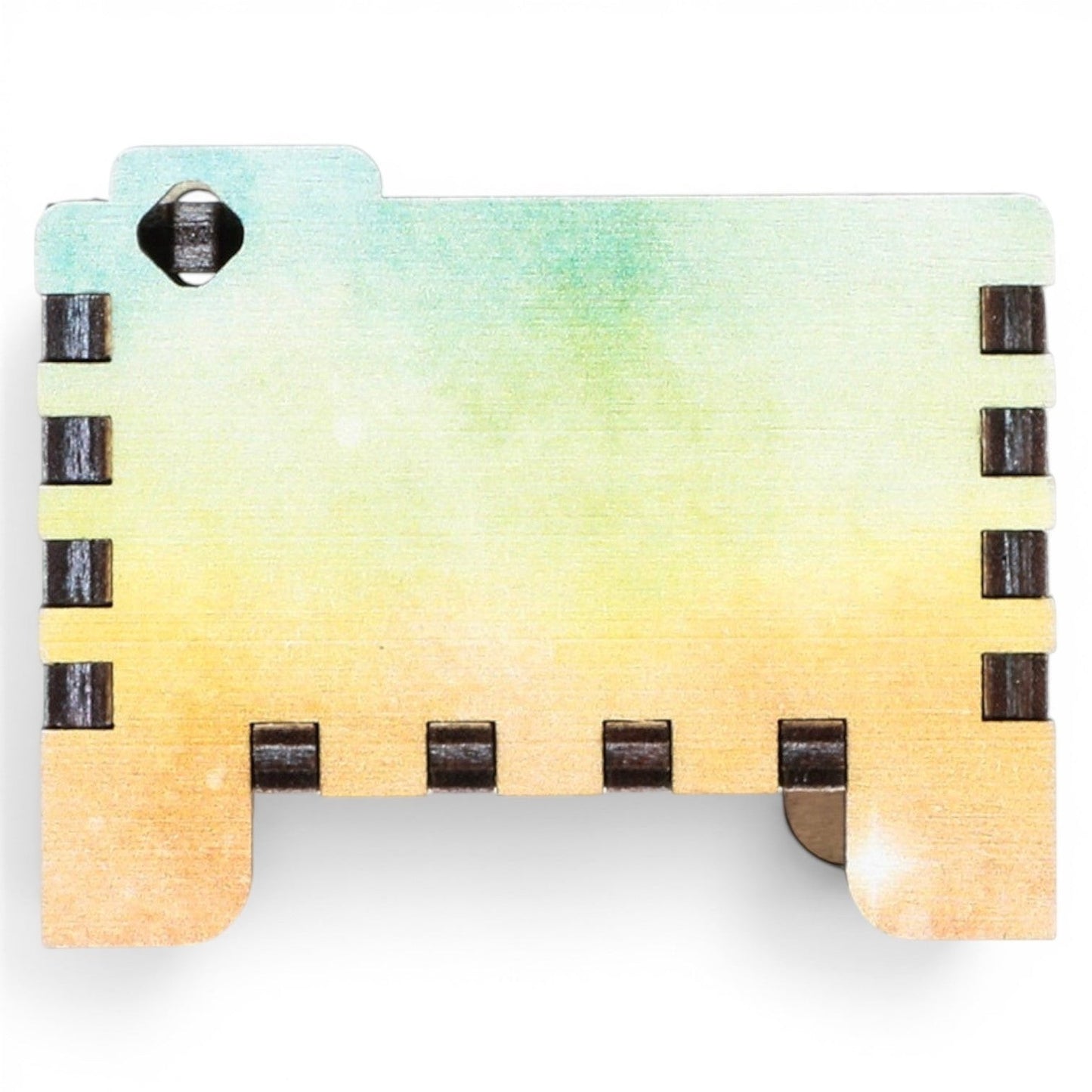 Enchanted Music Boxes rainbow plywood wind-up music box with a watercolour gradient finish