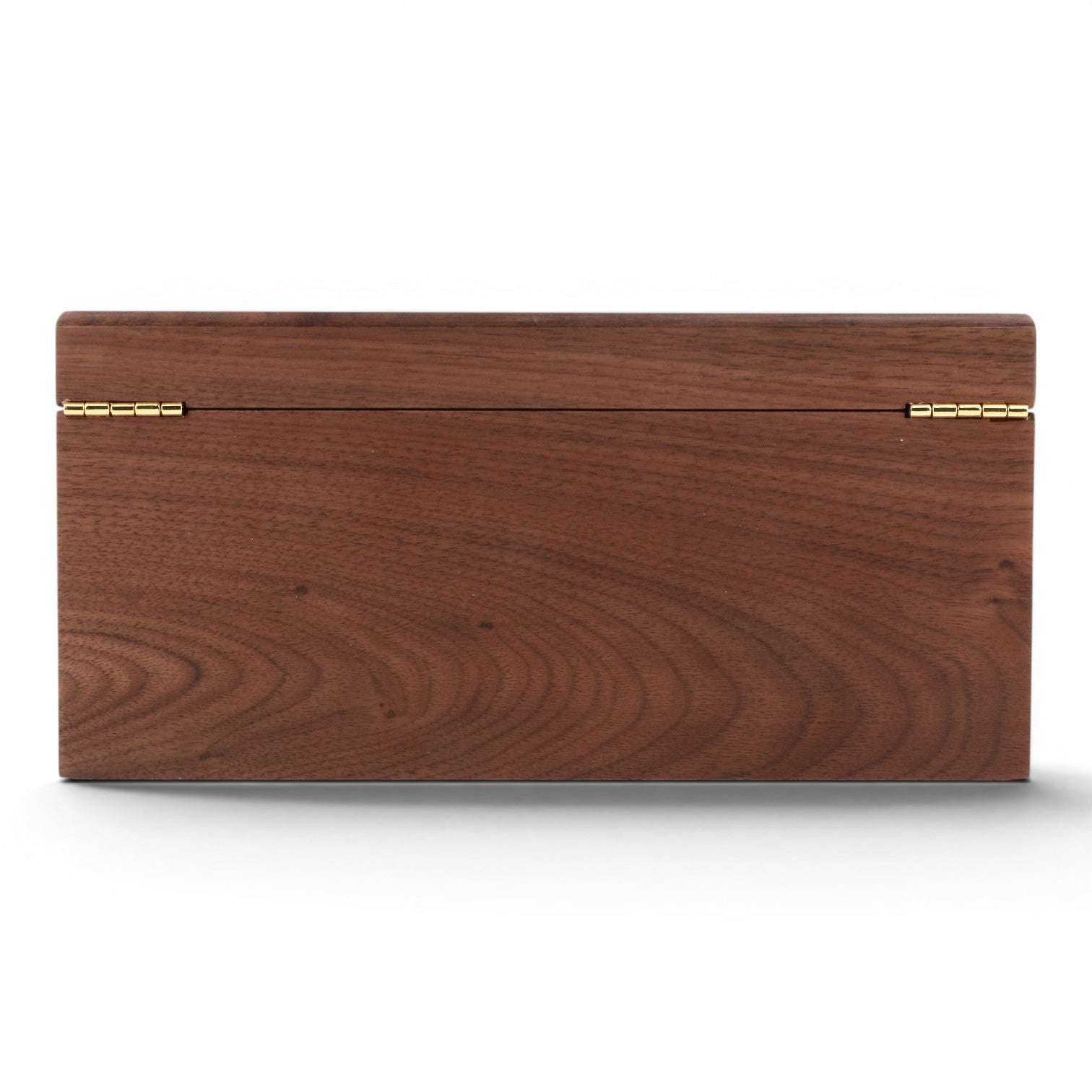 Enchanted Music Boxes 78-note walnut music box with a smooth, hand-finished wood lid and gold-tone hinges.
